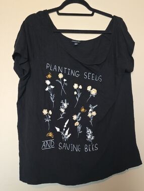 Black Floral Off The Shoulder 'Planting Seeds and Saving Bees' Tee